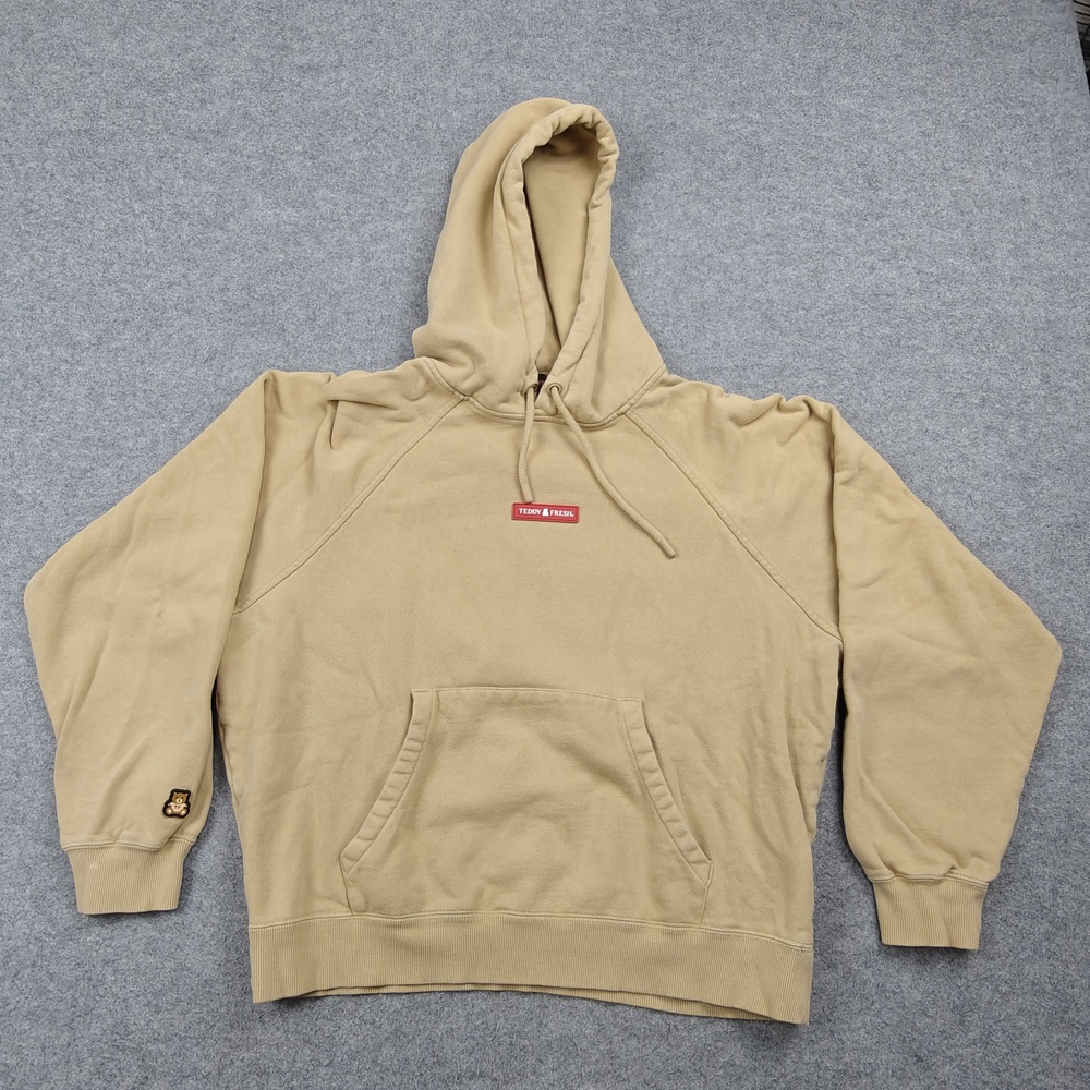 Teddy Fresh Hoodie Mens Small Beige Pullover Fleece Hooded Pockets Logo TF